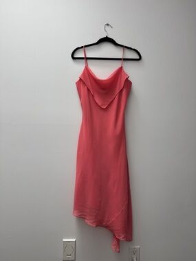 Jessica Coral Asymmetrical Slip Dress with Draped V-Neck
